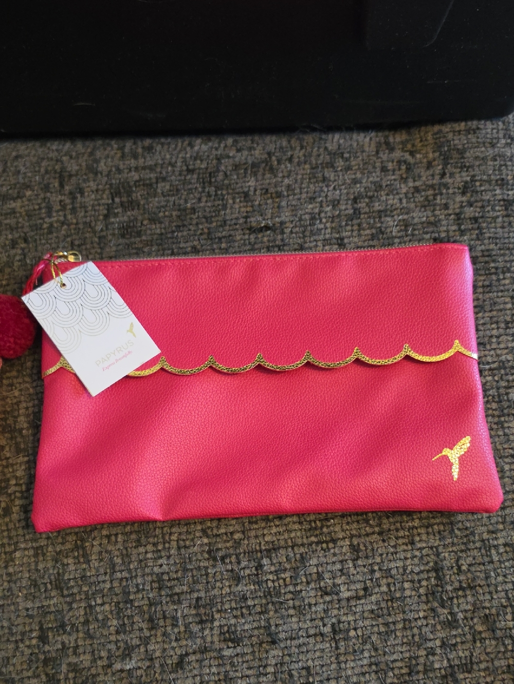 Papyrus Hot Pink Clutch with Gold Scallop Trim